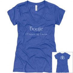 Boujie Matron of Honor Back Logo Blue V Neck T-Shirt